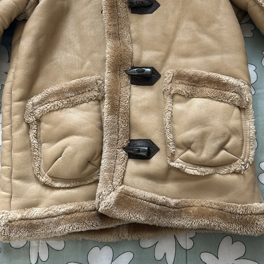 RARE‎ Jordan Craig Joe Faux Leather Shearling Coat Faux Fur in Latte Kids 7
